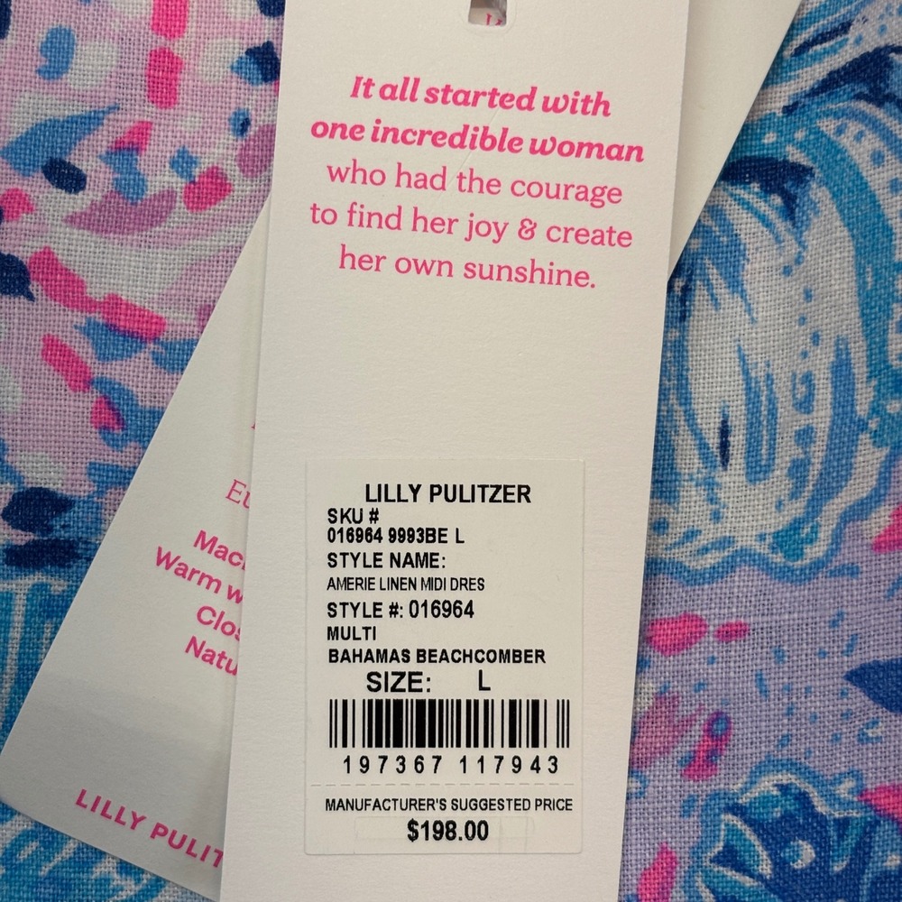 Lilly Pulitzer Amerie Linen Midi Dress Bahamas Beachcomber  Large‎ New Beach - Picture 8 of 10